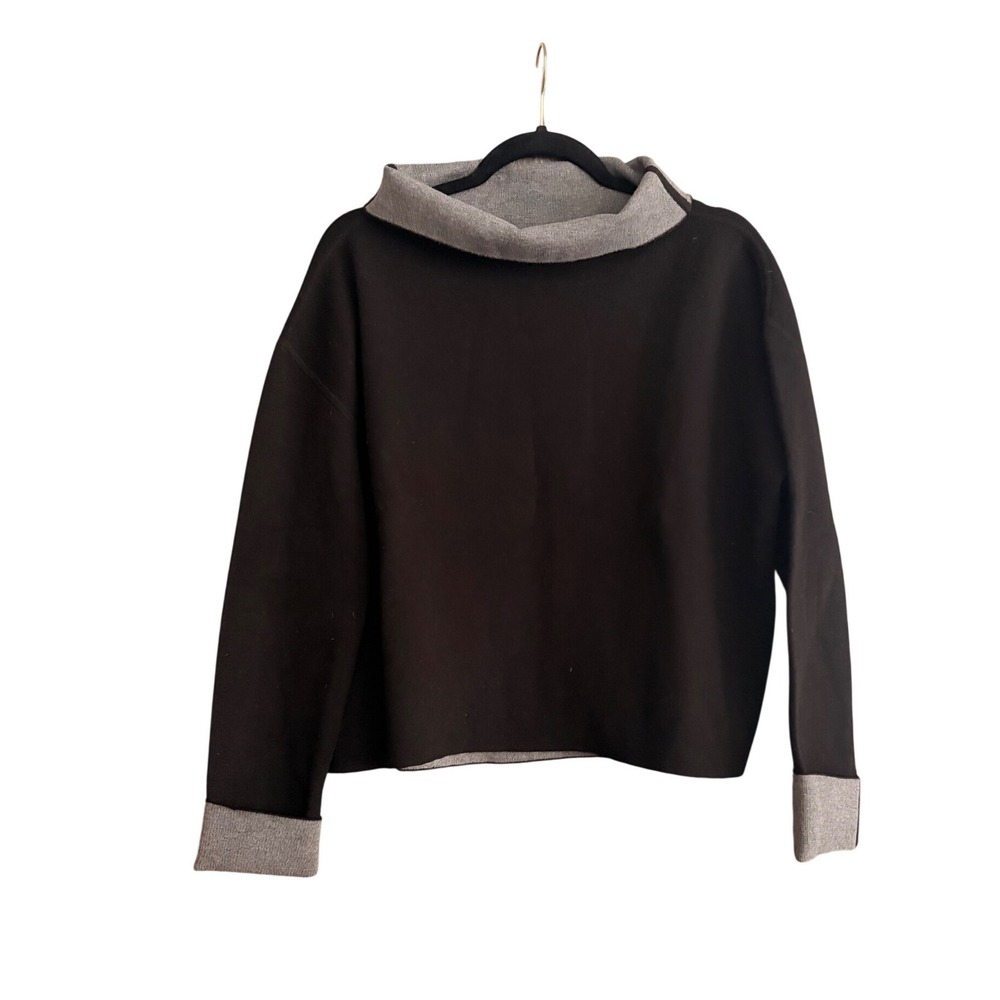 Milly Womens Black Grey Funnel Neck Knit Sweater‎ Relaxed Fit Size L RN 104297